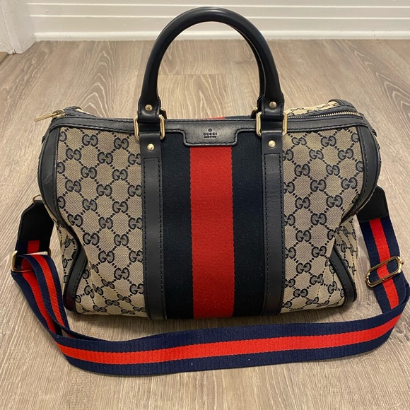 Gucci Handbags - SOLD- AUTHENTIC GUCCI Canvas/leather Vintage Boston Bag Crossbody Red/Navy